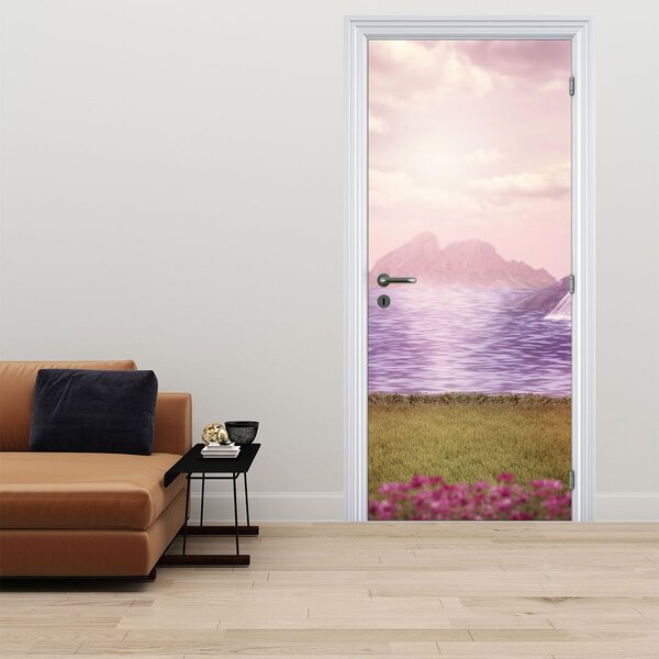 Foto tapeta za vrata - Ružičasta stabla s jezerom (95x205cm)