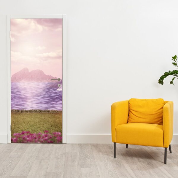 Foto tapeta za vrata - Ružičasta stabla s jezerom (95x205cm)
