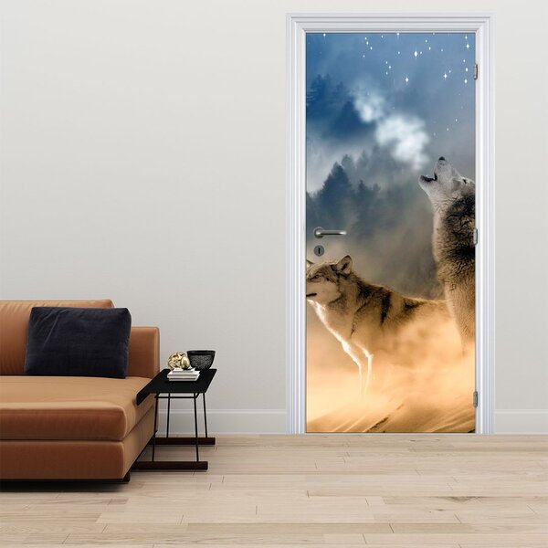 Foto tapeta za vrata - Vukovi koji zavijaju na mjesec (95x205cm)