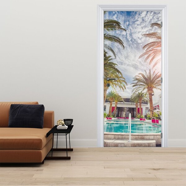Foto tapeta za vrata - Palme s bazenom (95x205cm)