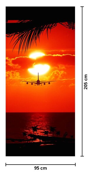 Foto tapeta za vrata - Zalazak sunca sa avionom (95x205cm)