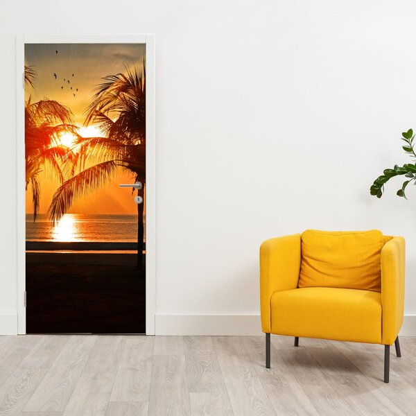 Foto tapeta za vrata - Palme u zalasku sunca (95x205cm)