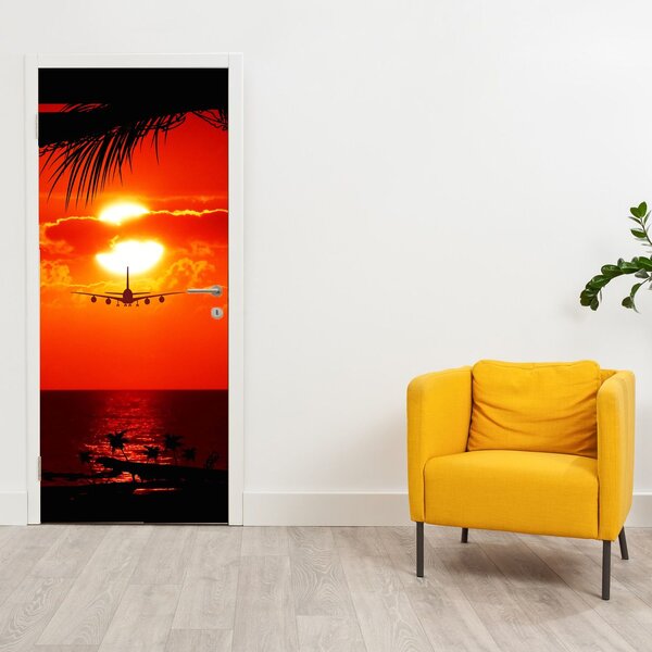 Foto tapeta za vrata - Zalazak sunca sa avionom (95x205cm)