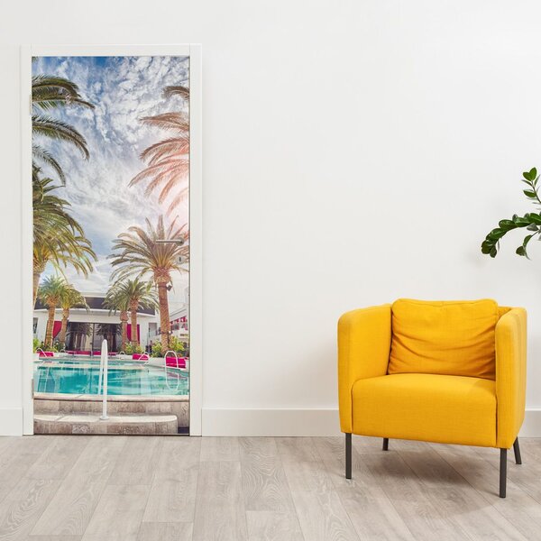 Foto tapeta za vrata - Palme s bazenom (95x205cm)