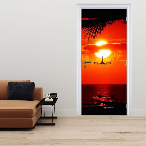 Foto tapeta za vrata - Zalazak sunca sa avionom (95x205cm)