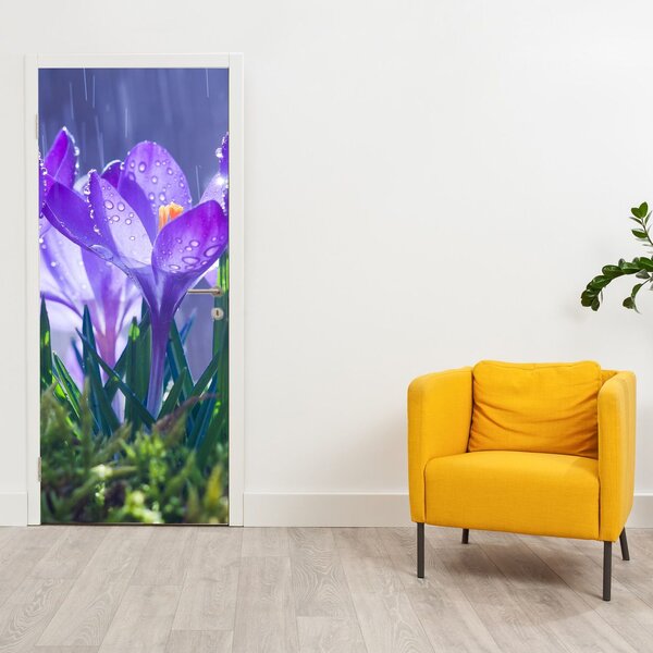 Foto tapeta za vrata - Cvijeće na kiši (95x205cm)