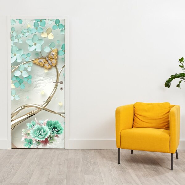 Foto tapeta za vrata - Cvijet s leptirima (95x205cm)