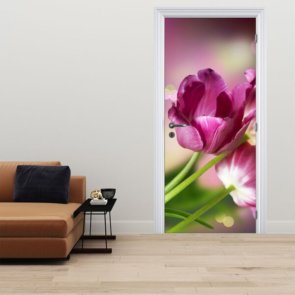 Foto tapeta za vrata - Ružičasti tulipani (95x205cm)