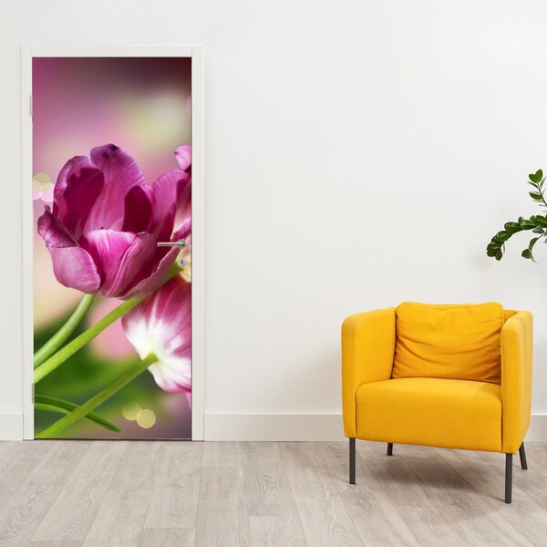 Foto tapeta za vrata - Ružičasti tulipani (95x205cm)