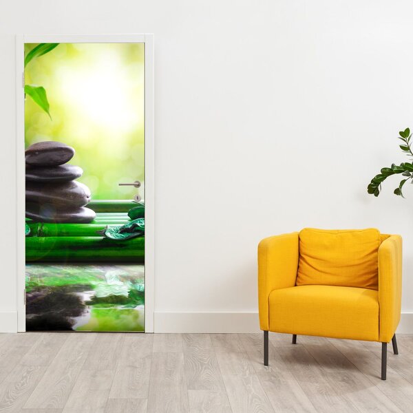 Foto tapeta za vrata - Masažno kamenje i orhideja na vodi (95x205cm)