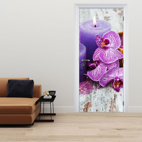 Foto tapeta za vrata - Orhideje i svijeće (95x205cm)