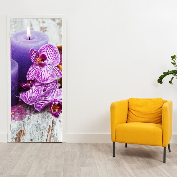 Foto tapeta za vrata - Orhideje i svijeće (95x205cm)