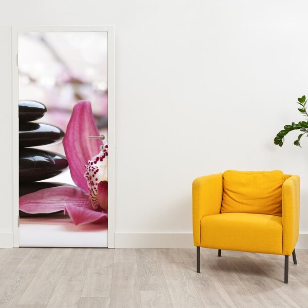 Foto tapeta za vrata - Masažno kamenje i orhideja (95x205cm)