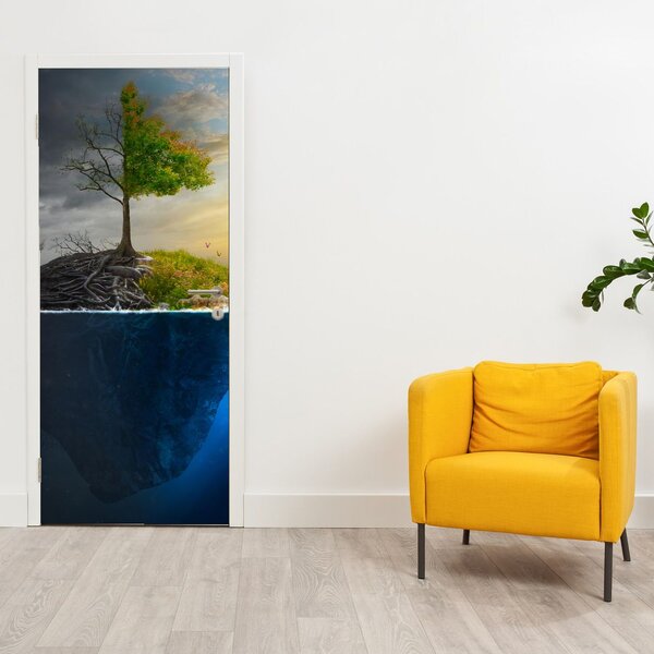 Foto tapeta za vrata - Ilustracija dvije strane (95x205cm)