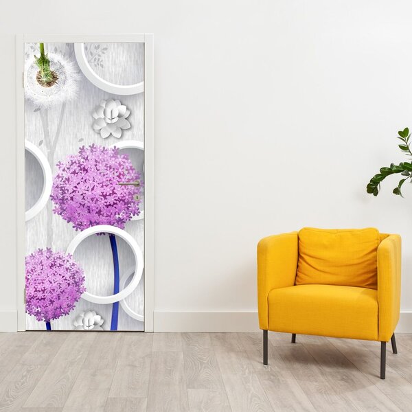 Foto tapeta za vrata - 3D apstrakcija, krugovi i cvijeće (95x205cm)