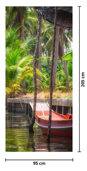 Foto tapeta za vrata - Drveni brod na kanalu (95x205cm)