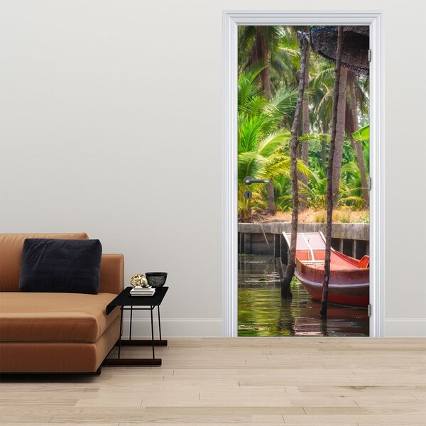 Foto tapeta za vrata - Drveni brod na kanalu (95x205cm)