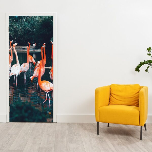 Foto tapeta za vrata - Jato flamingosa (95x205cm)
