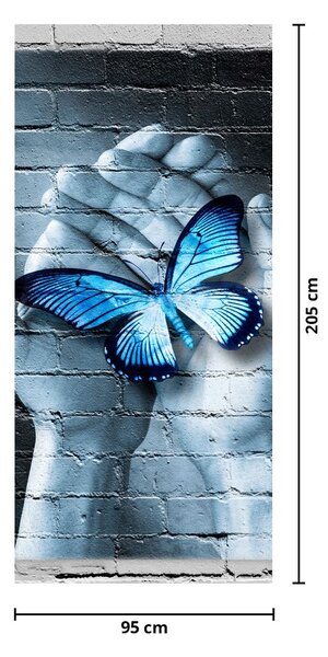 Foto tapeta za vrata - Plavi leptir na zidu (95x205cm)