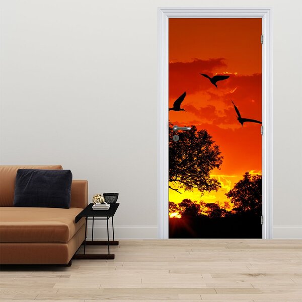 Foto tapeta za vrata - Ptice na zalasku sunca (95x205cm)