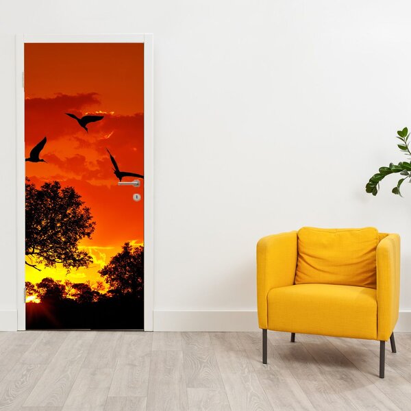 Foto tapeta za vrata - Ptice na zalasku sunca (95x205cm)