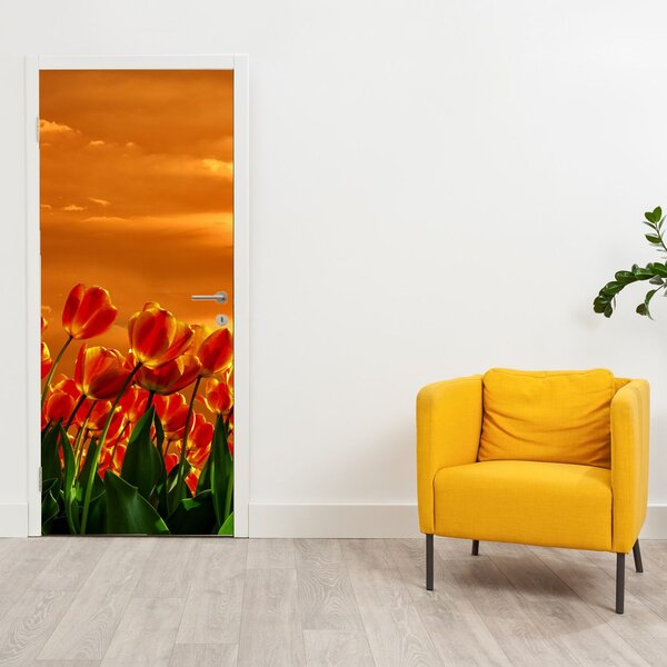 Foto tapeta za vrata - Cvjetajuće polje s tulipanima (95x205cm)