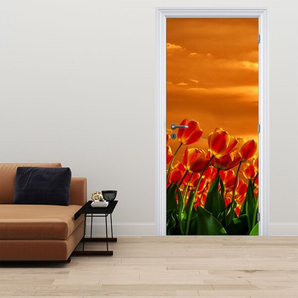 Foto tapeta za vrata - Cvjetajuće polje s tulipanima (95x205cm)