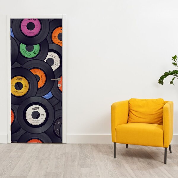 Foto tapeta za vrata - Glazbene gramofonske ploče (95x205cm)