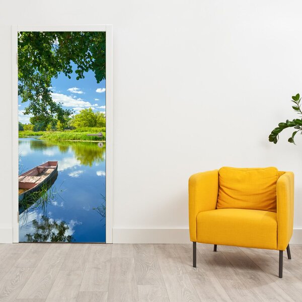 Foto tapeta za vrata - Ljetna rijeka s čamcem (95x205cm)
