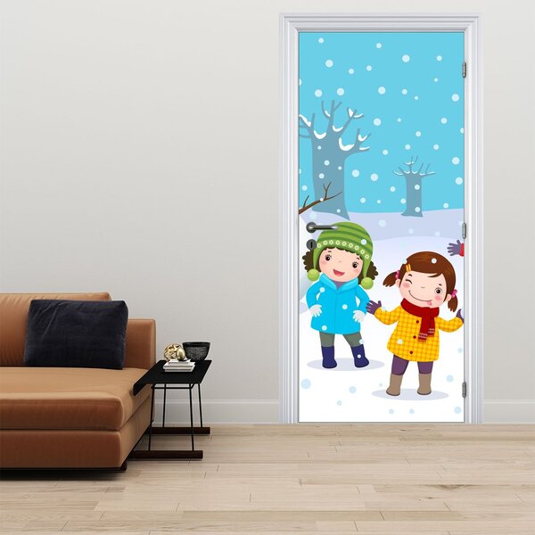 Foto tapeta za vrata - Zimska dječja zabava (95x205cm)