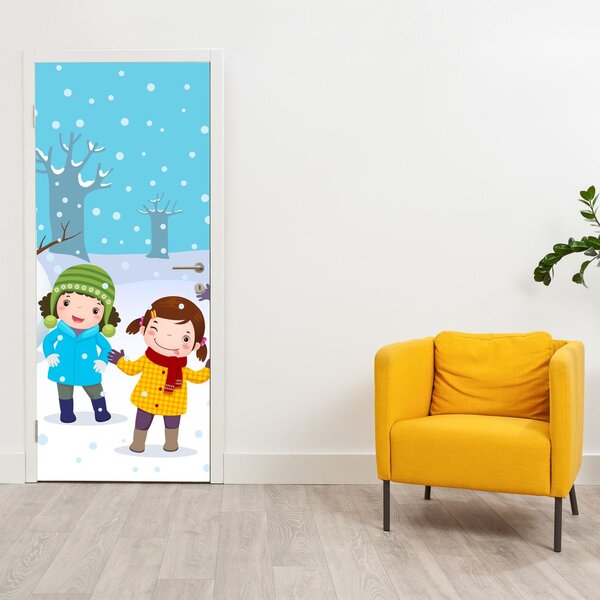 Foto tapeta za vrata - Zimska dječja zabava (95x205cm)