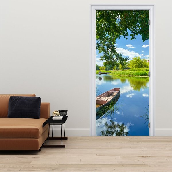Foto tapeta za vrata - Ljetna rijeka s čamcem (95x205cm)