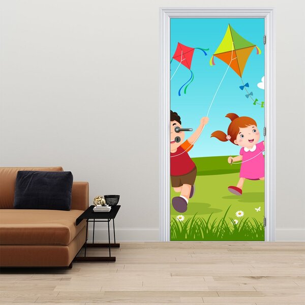 Foto tapeta za vrata - Djeca puštaju zmaja (95x205cm)