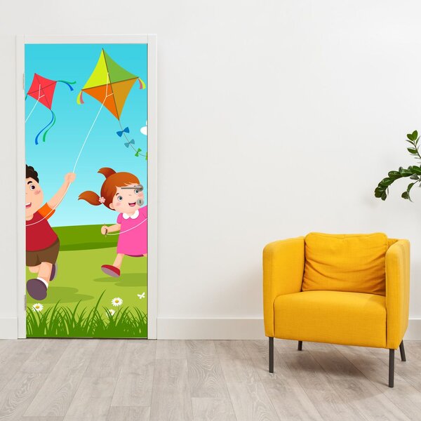 Foto tapeta za vrata - Djeca puštaju zmaja (95x205cm)
