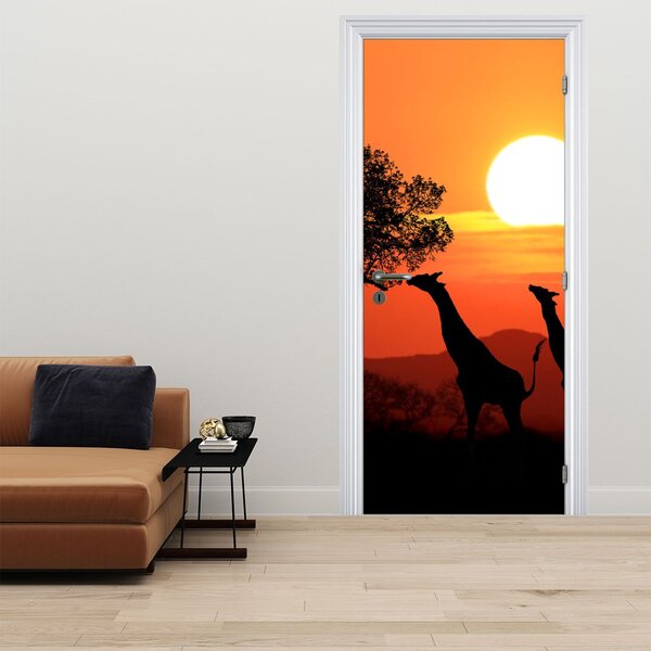 Foto tapeta za vrata - Žirafe na zalasku sunca (95x205cm)
