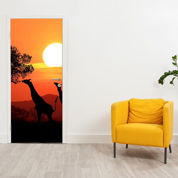 Foto tapeta za vrata - Žirafe na zalasku sunca (95x205cm)