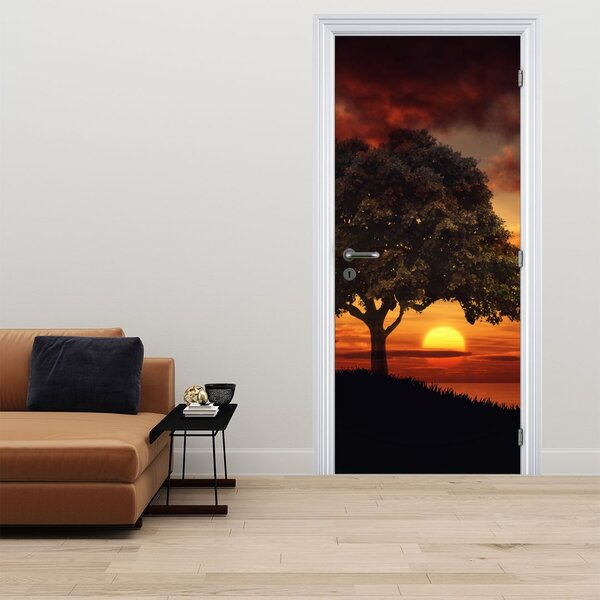 Foto tapeta za vrata - Drvo sa zalaskom sunca (95x205cm)