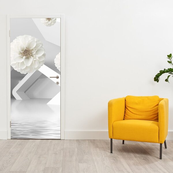 Foto tapeta za vrata - Apstrakcija sa bijelim dvijetovima (95x205cm)