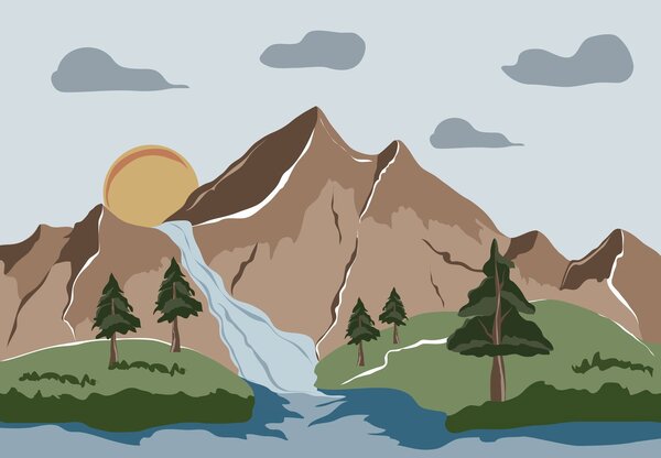 Foto tapeta - Ilustracije planinskih pejzaža (147x102 cm)