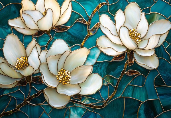 Foto tapeta - Vitraz s magnolijom (147x102 cm)