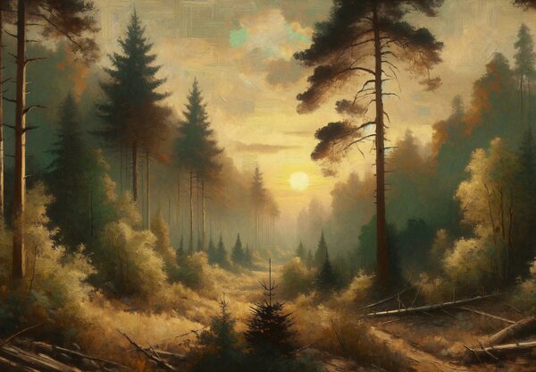 Foto tapeta - Sunce koje sja kroz šumu (147x102 cm)
