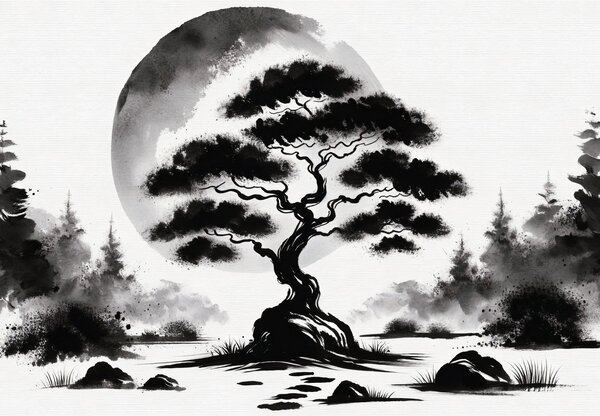 Foto tapeta - Crno-bijeli bonsai (147x102 cm)