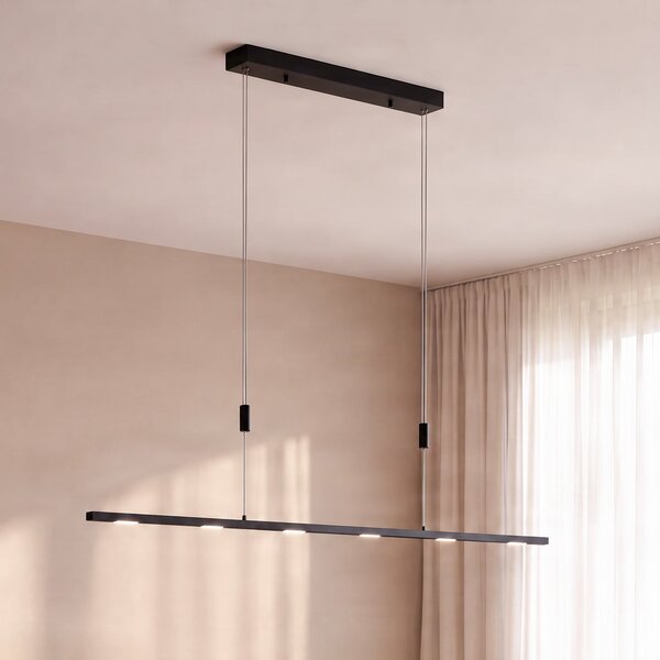 Lucande Stakato LED viseća svjetiljka, 120 cm, 6 žarulja, dimabilna, prigušiva, Crno, Dnevni boravak/blagovaonica, Metal
