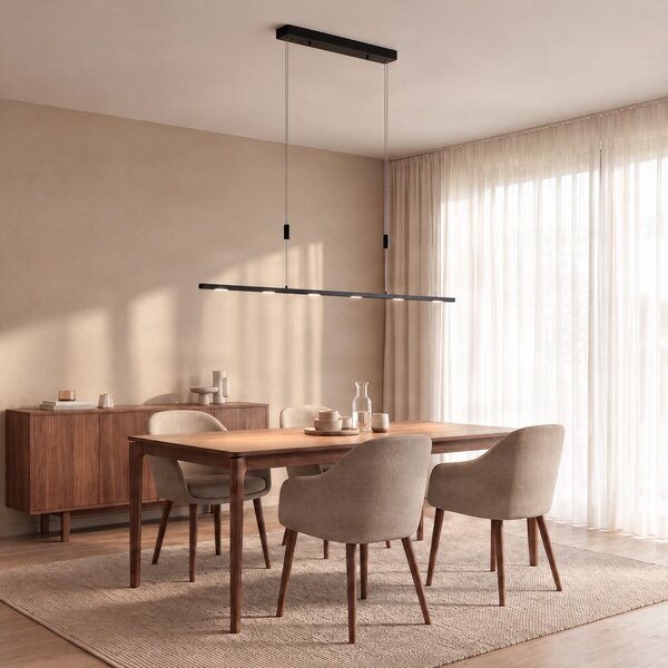 Lucande Stakato LED viseća svjetiljka, 120 cm, 6 žarulja, dimabilna, prigušiva, Crno, Dnevni boravak/blagovaonica, Metal