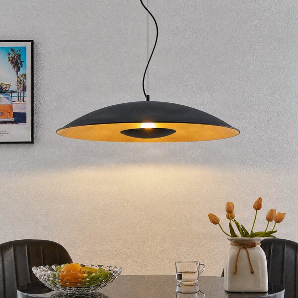 Lindby viseća lampa Narisara, Ø 80 cm, E27, crno-zlatna, prigušiva, Crno, Dnevni boravak/blagovaonica, Metal