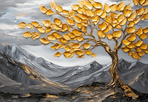 Foto tapeta - Stablo sa zlatnim lišćem (147x102 cm)