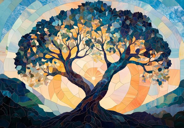 Foto tapeta - Mozaik – sunce i stablo II. (147x102 cm)