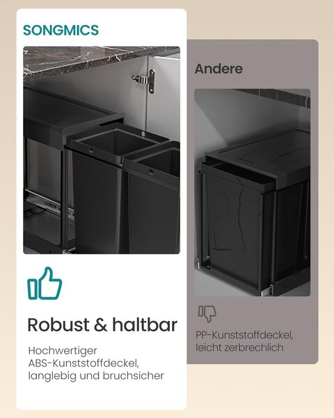 Ugradbena kanta za odvajanje otpada, 2 x 20 L, crna