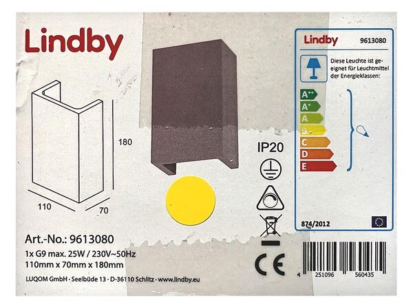 Lindby - Zidna svjetiljka SMIRA 1xG9/25W/230V