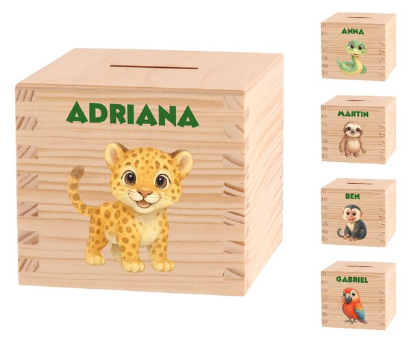 ATMOWOOD Drvena kasica za djecu - Američka džungla Odaberite jednu od životinja: Jaguar